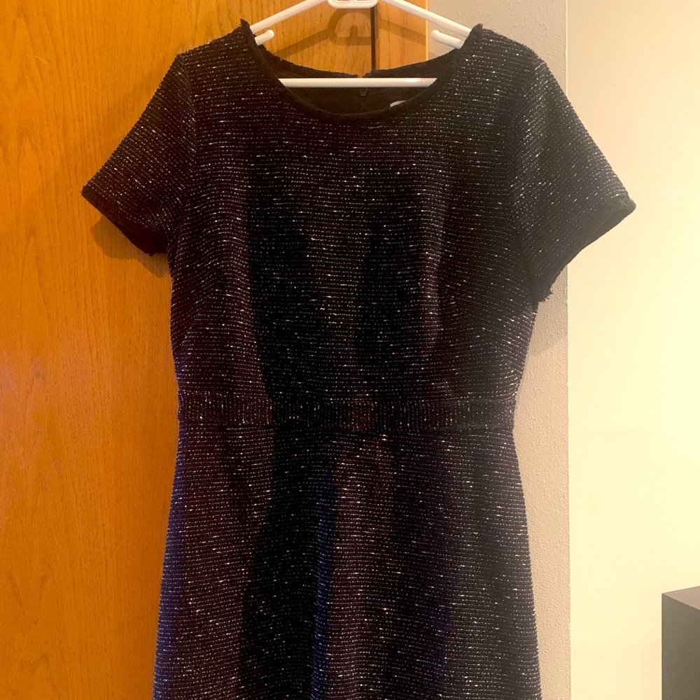 Loft A-line black and white knit weave dress.